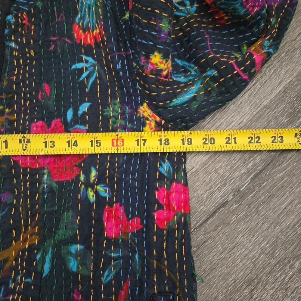 Bohemian Floral Birds Cotton Black Long Jacket Size Small - Picture 13 of 14